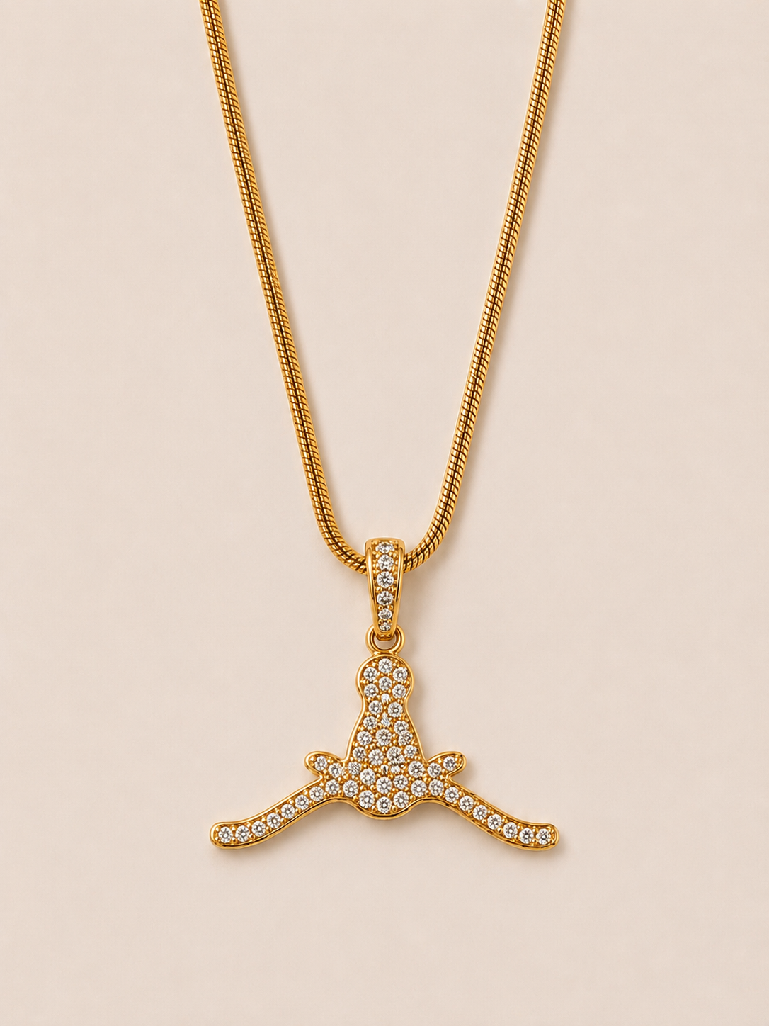 Horns Down Iced Out Necklace – 18K Gold PVD Rope Chain