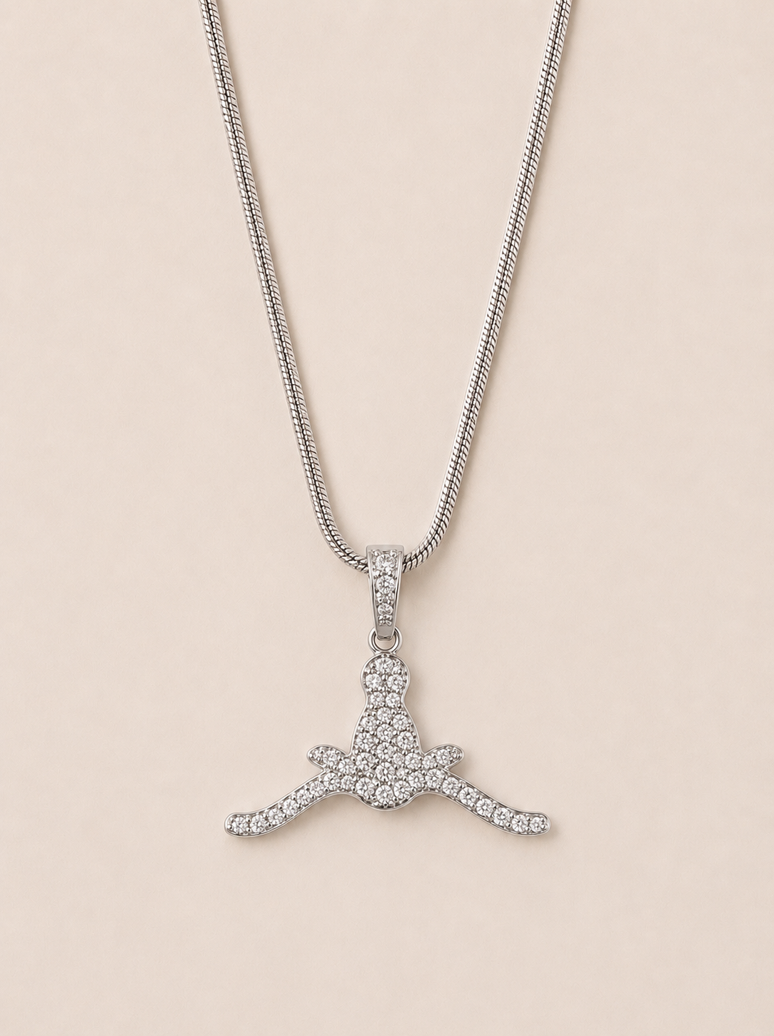 Horns Down Iced Out Necklace – Silver PVD Snake Chain